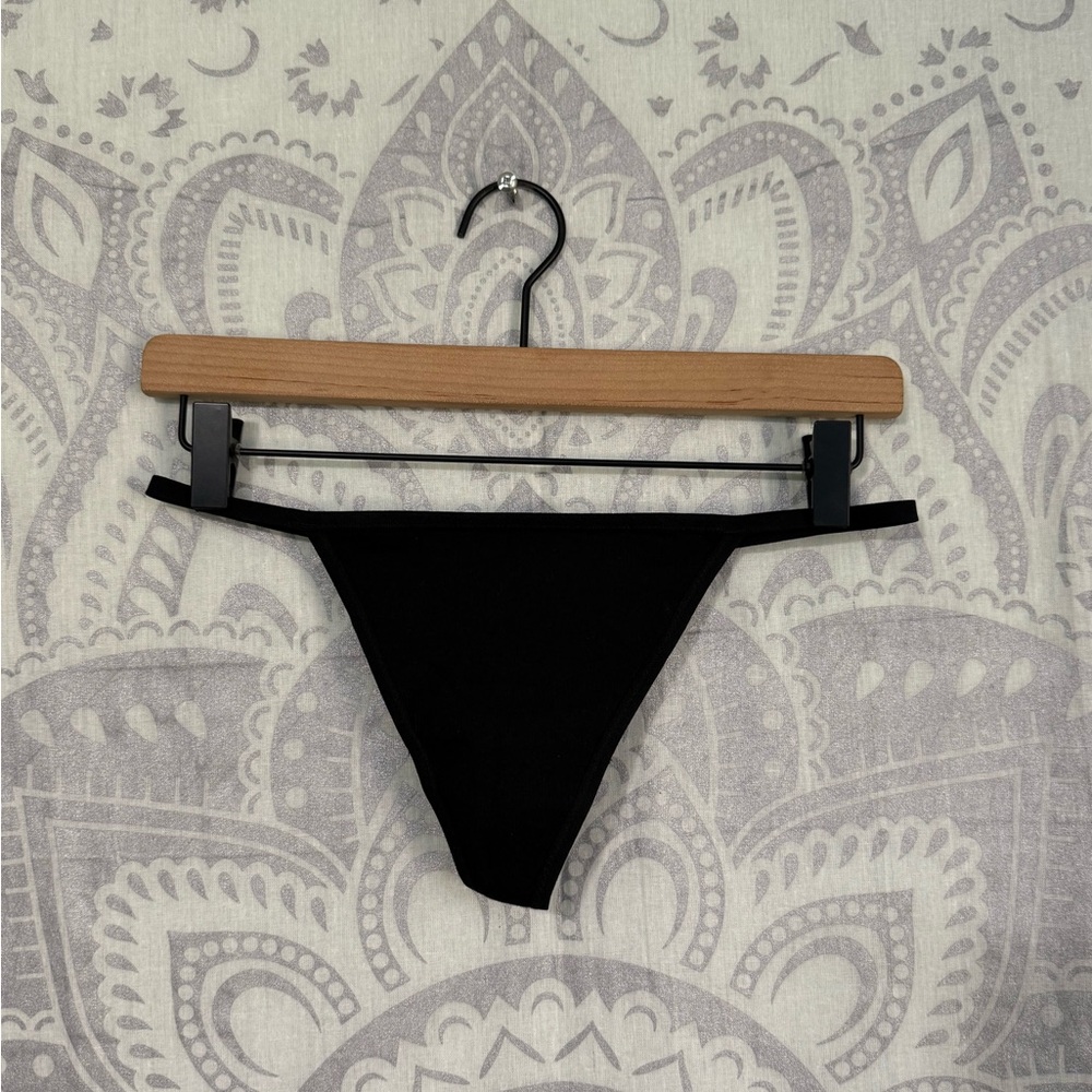 Nwt $10 Aerie American Eagle Cotton String Thong Stretch Panty Underwear Black L